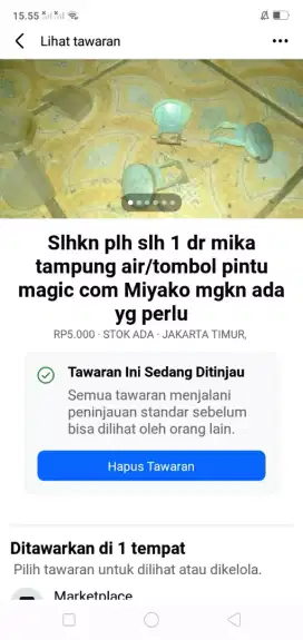 Slhkn plh slh 1 dr mika tampung air/tombol pintu ex copotan magic com