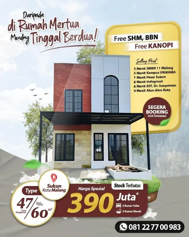 RUMAH TERMURAH SUKUN 2 LANTAI 300 JUTAAN