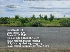 Tanah pinggir jl. raya balong panggang [pasar ke barat 1 km]
