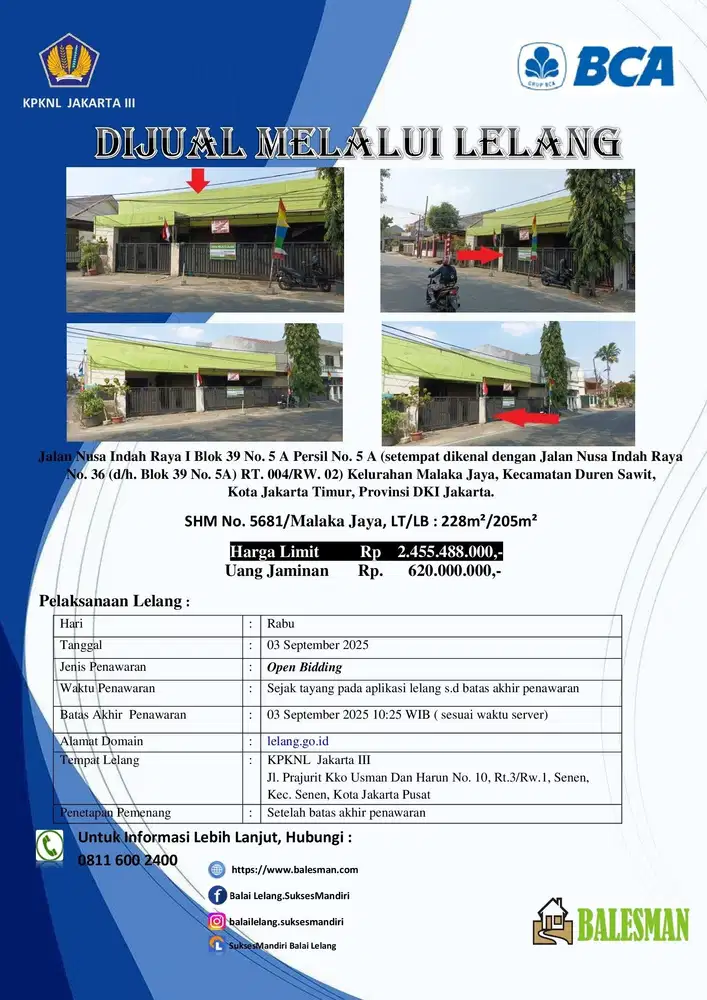 DIJUAL RUMAH MELALUI LELANG WILAYAH DKI JAKARTA