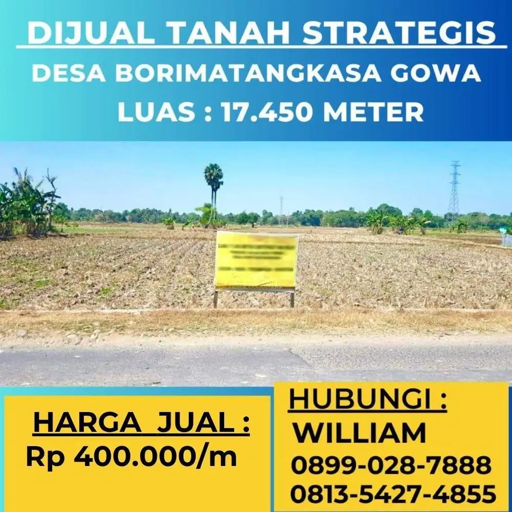 JUAL TANAH STRATEGIS JL POROS BORIMATANGKASA DESA BAJENG GOWA MAKASSAR