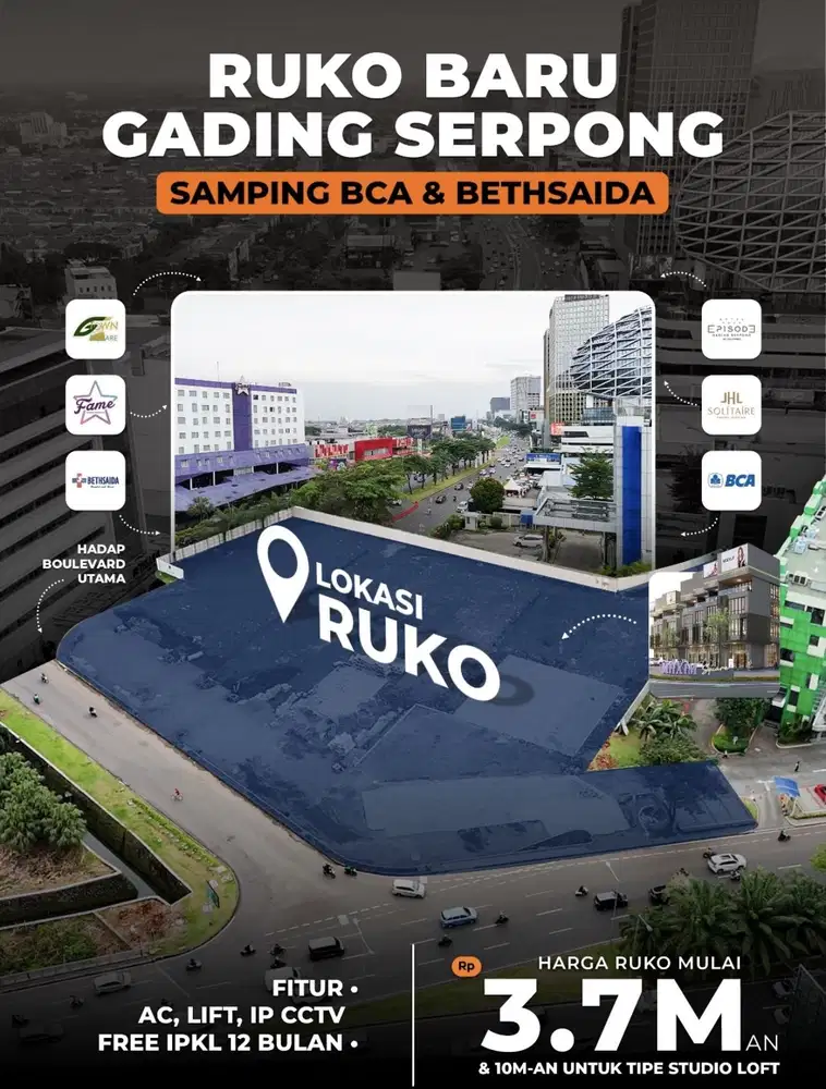 Ruko strategis di pusat gading serpong sebrang bethsaida dan JHL