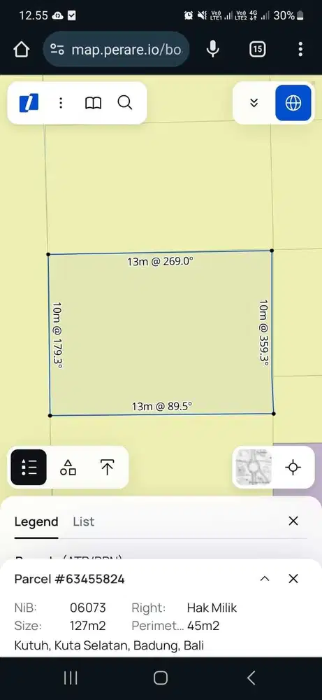 Tanah 127m2 goagong  idr 500jt global