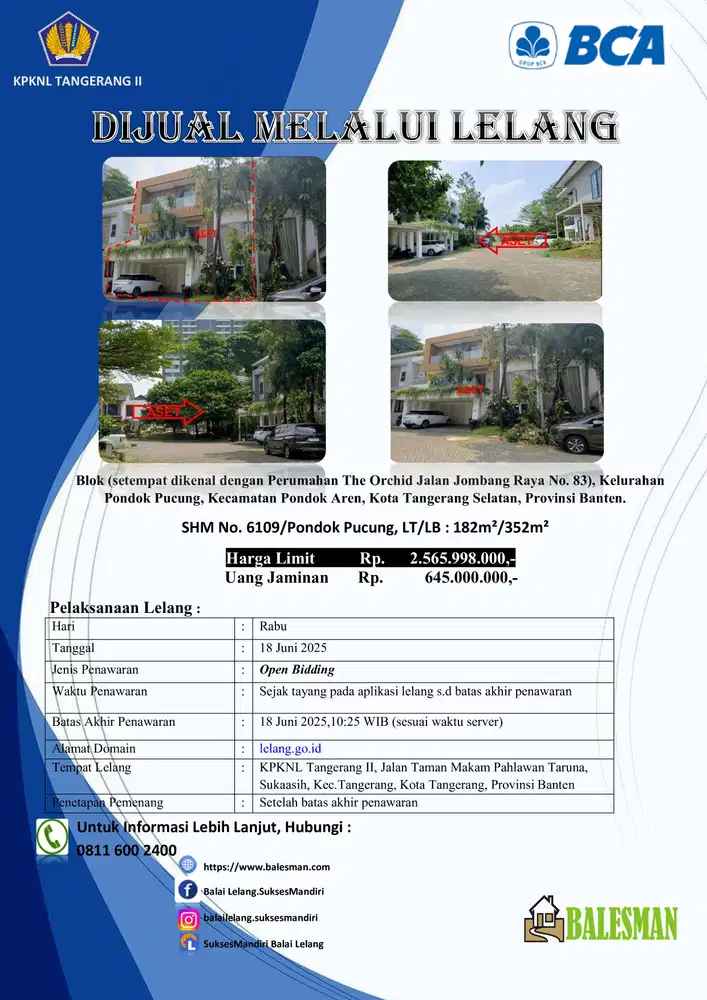 DIJUAL MELALUI LELANG WILAYAH TANGERANG !
