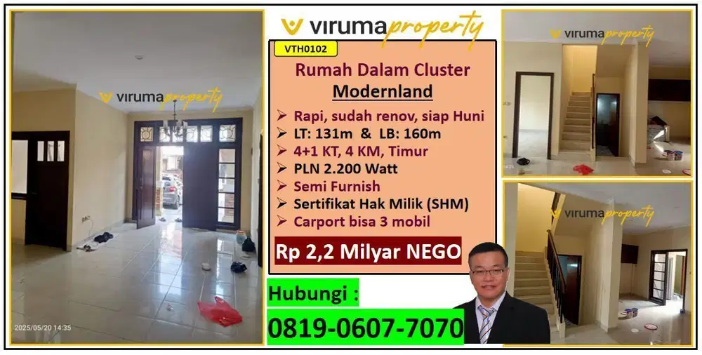 VTH0102 - Rumah dalam Cluster, Modernland, Rapi & Siap Huni !