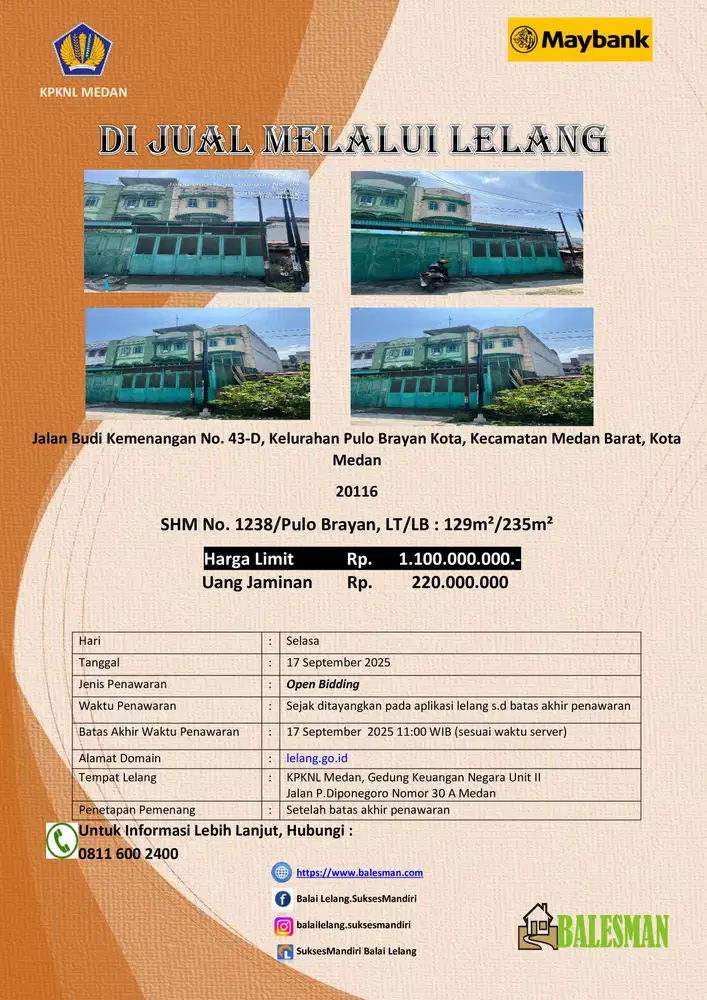 DIJUAL RUMAH MELALUI LELANG WILAYAH SUMATERA UTARA