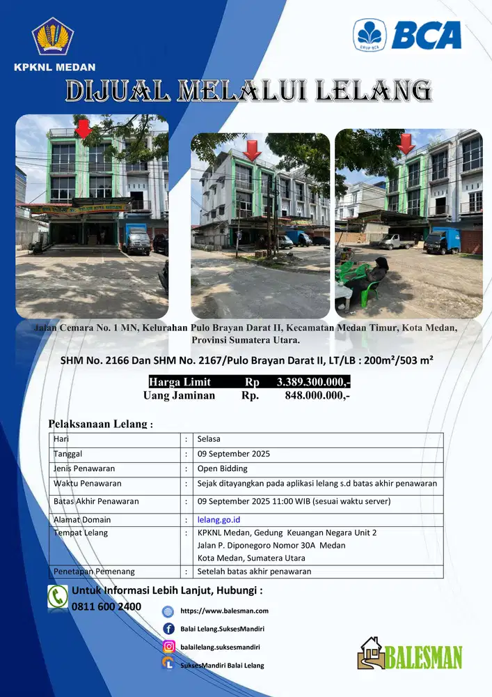DIJUAL RUMAH MELALUI LELANG WILAYAH SUMATERA UTARA