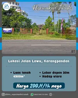 Disewakan Tanah di Jl. Lawu Karangpandan