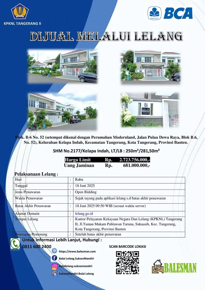 DIJUAL MELALUI LELANG WILAYAH TANGERANG !
