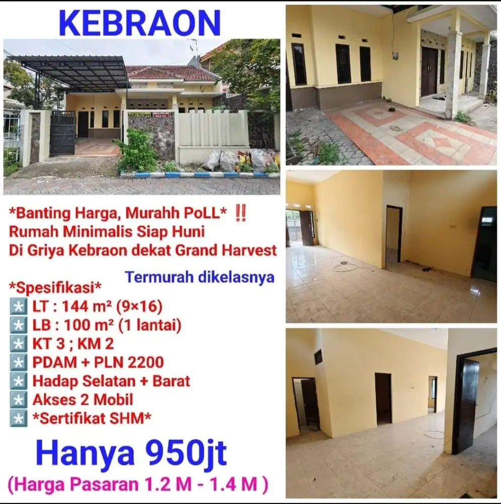 Rumah minimalis dijual celat termurah di perum. Griya kebraon indah