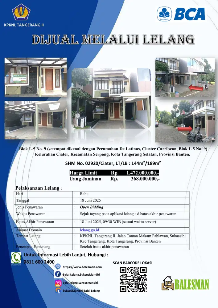 DIJUAL MELALUI LELANG WILAYAH TANGERANG !