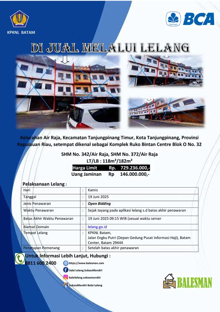DIJUAL RUMAH MELALUI LELANG WILAYAH PROVINSI RIAU