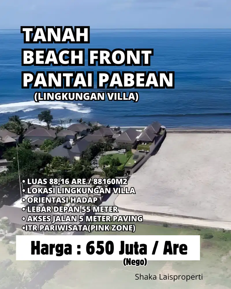 Dijual Tanah Beach Front Lokasi Di  Pabean Ketewel Bali