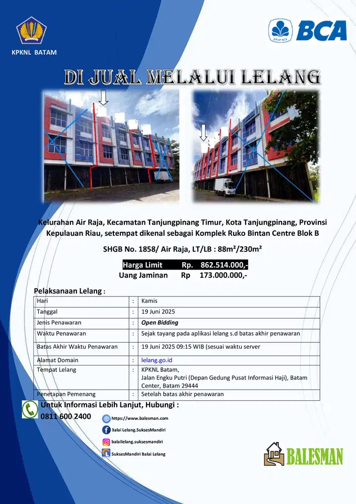DIJUAL RUMAH MELALUI LELANG WILAYAH KEPULAUAN RIAU