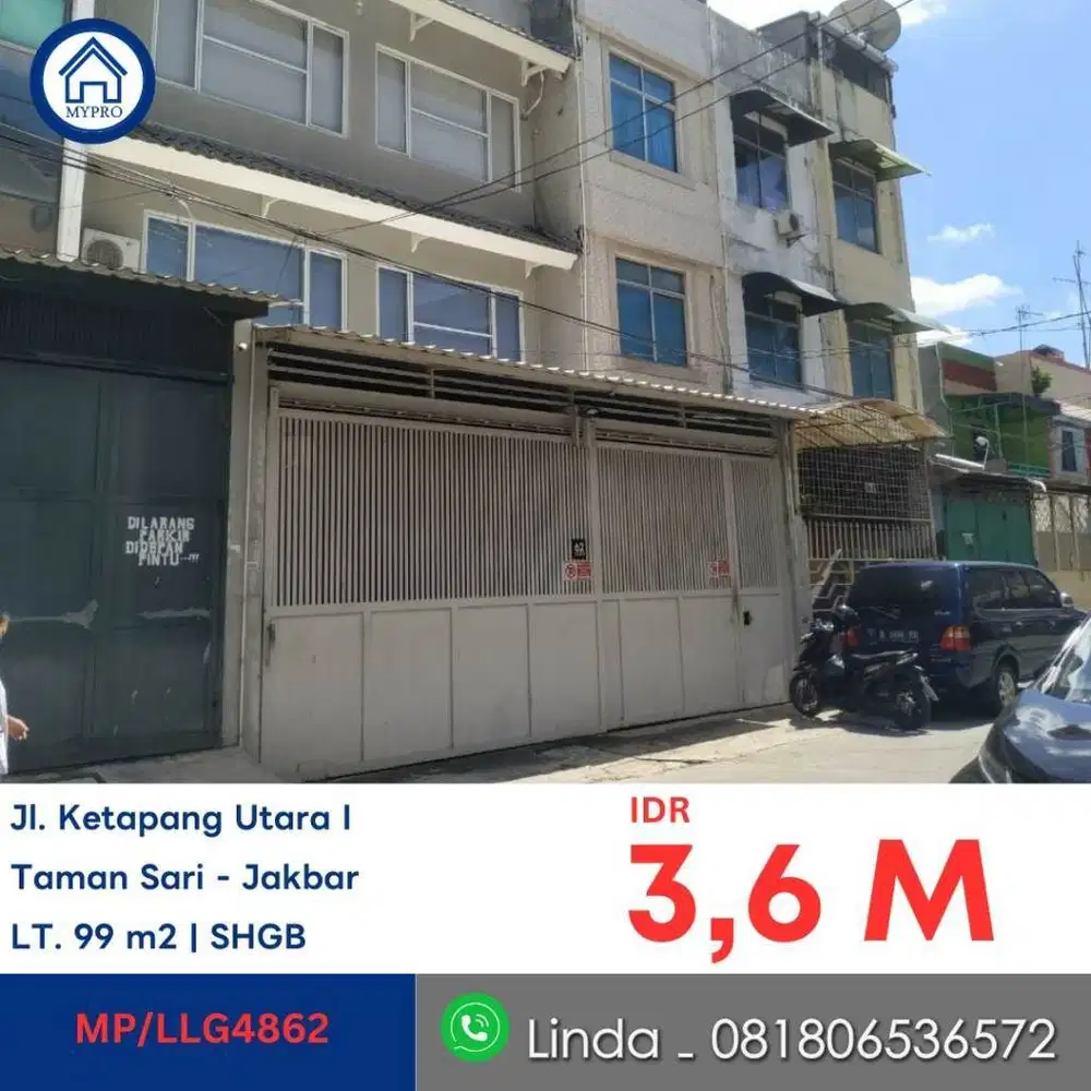 JUAL RUKO DI JALAN KETAPANG UTARA TAMAN SARI JAKARTA BARAT