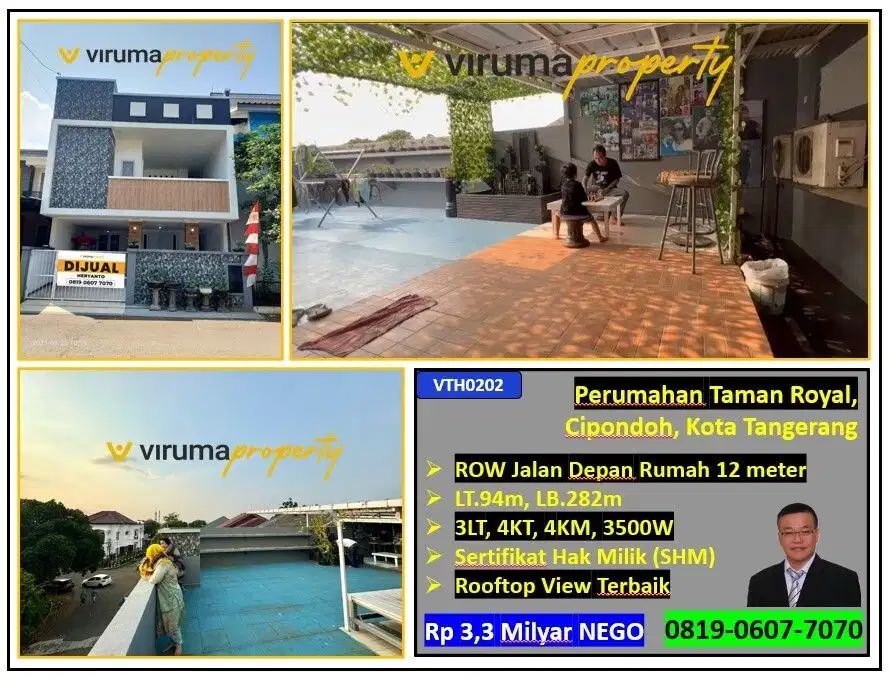 VTH0202 - Rumah SHM, Bagus, Rooftop View Terbaik, Taman Royal Cipondoh