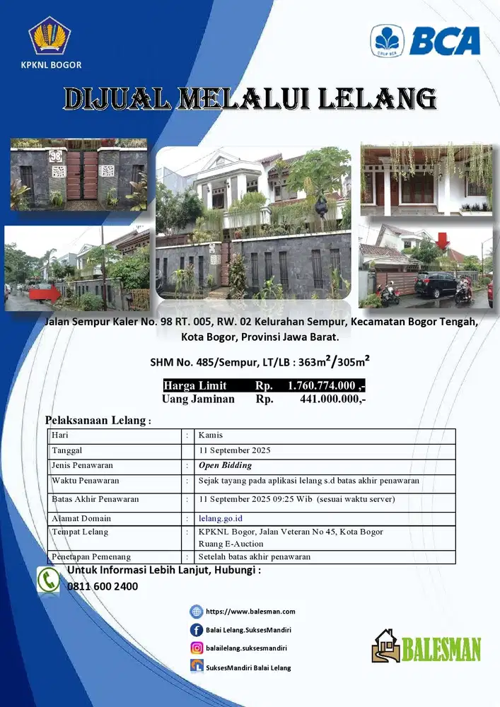 DIJUAL RUMAH MELALUI LELANG WILAYAH JAWA BARAT