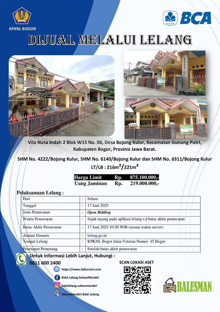 DIJUAL RUMAH MELALUI LELANG WILAYAH BOGOR