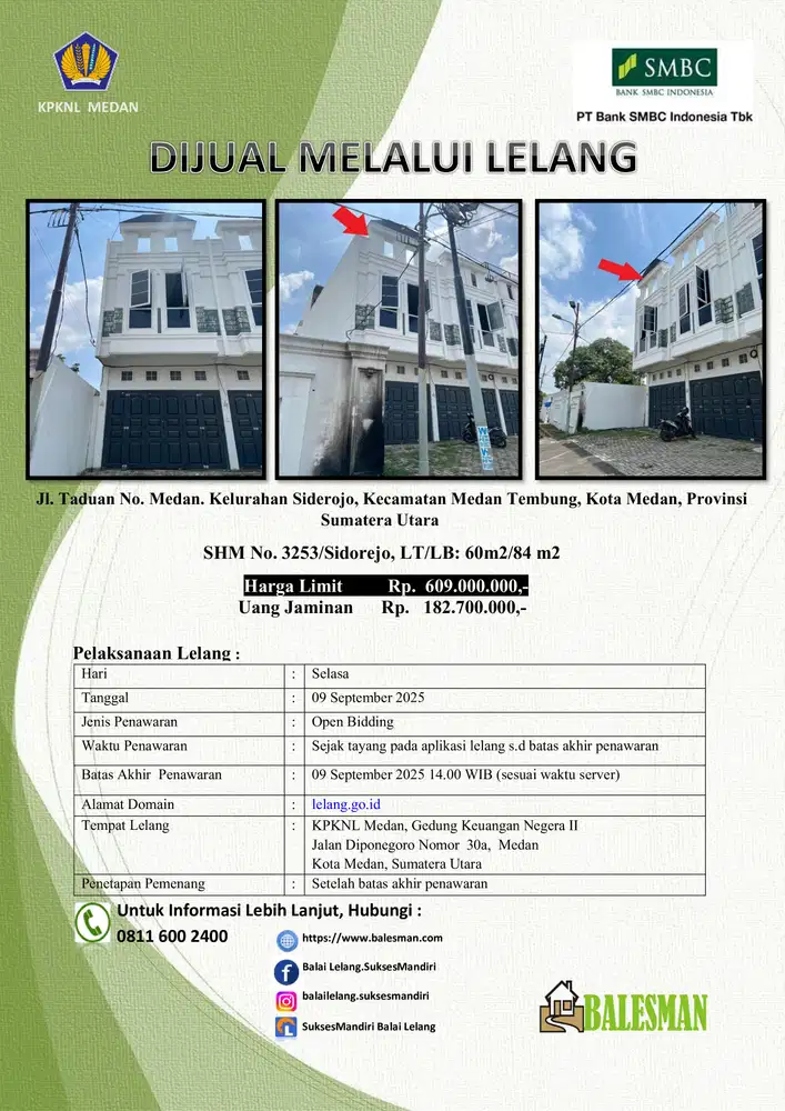 DIJUAL RUMAH MELALUI LELANG WILAYAH SUMATERA UTARA