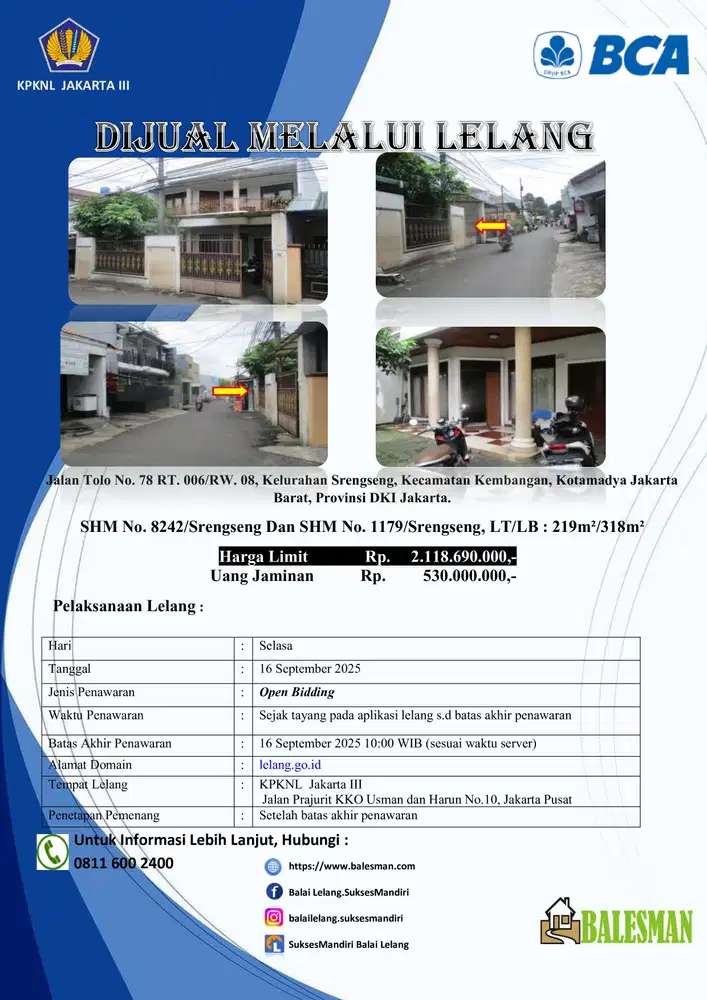 DIJUAL RUMAH MELALUI LELANG WILAYAH DKI JAKARTA