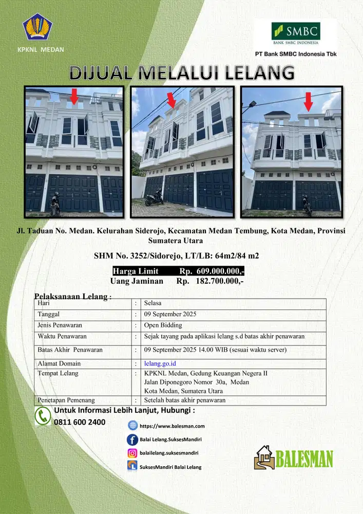 DIJUAL RUMAH MELALUI LELANG WILAYAH SUMATERA UTARA