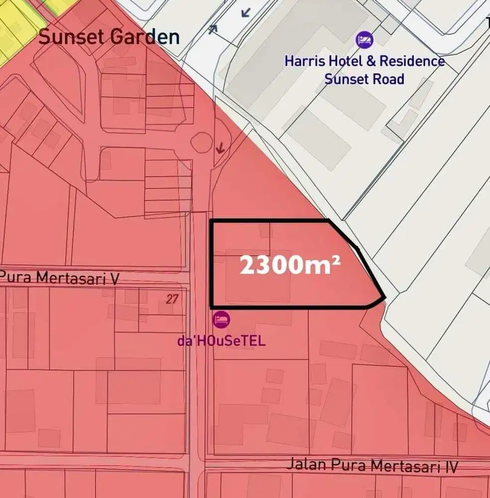 Dijual Tanah 2300M² Bonus Bangunan di Area Sunset Road Badung Bali