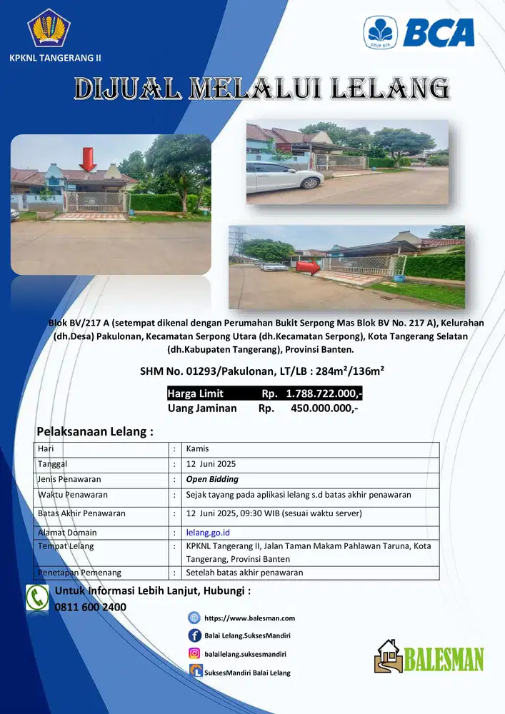 DIJUAL RUMAH MELALUI LELANG WILAYAH TANGGERANG