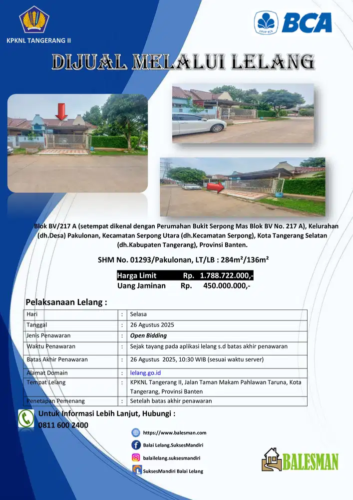 DIJUAL RUMAH MELALUI LELANG WILAYAH TANGERANG