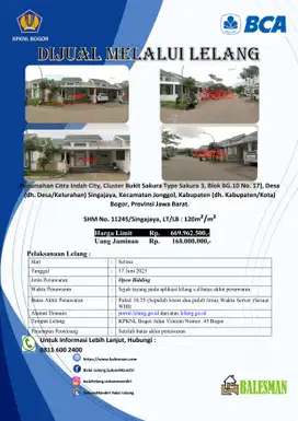 DIJUAL RUMAH MELALUI LELANG WILAYAH BOGOR