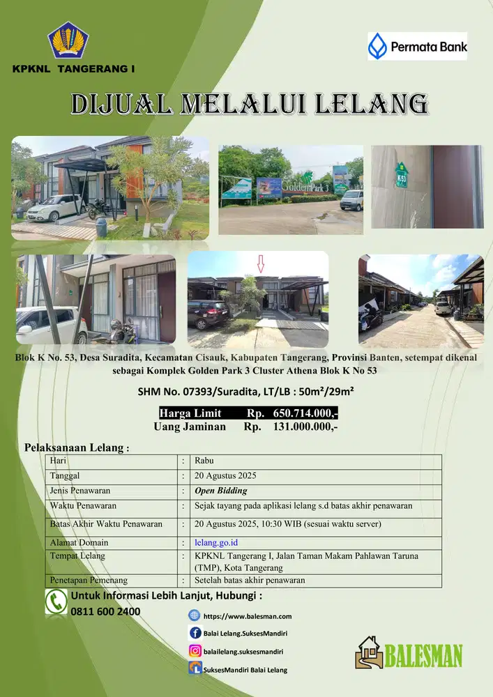 DIJUAL RUMAH MELALUI LELANG !!!