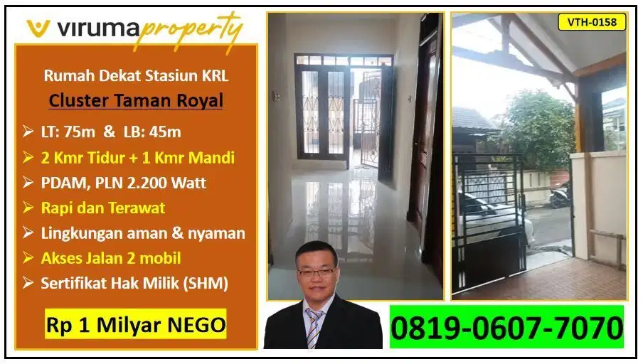 VTH0158 - Rumah Cluster Taman Royal, Dekat Stasiun Batu Ceper
