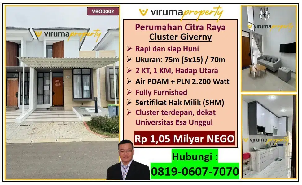 VRO0002 - Rumah Bagus Fully Furnish, SHM, Giverny Citra Raya,Tangerang
