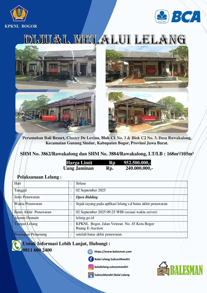 DIJUAL RUMAH MELALUI LELANG WILAYAH JAWA BARAT