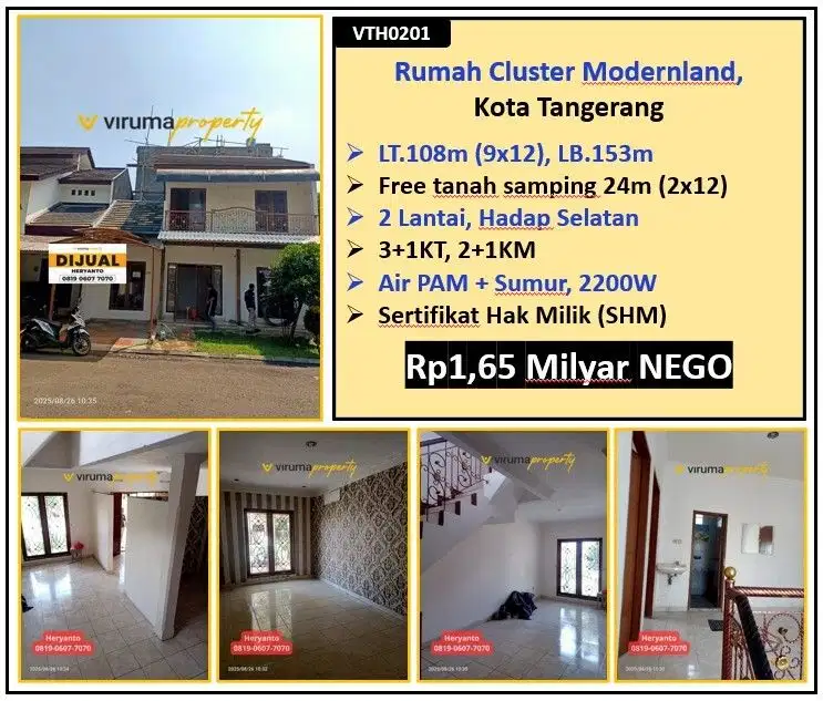 VTH0201 - Rumah 1,5 Lantai, SHM, Cluster Modernland, Kota Tangerang