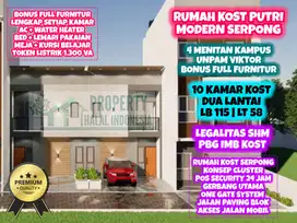Jual Rumah Kost Putri Serpong Full Furnish Dekat Kampus UNPAM Viktor
