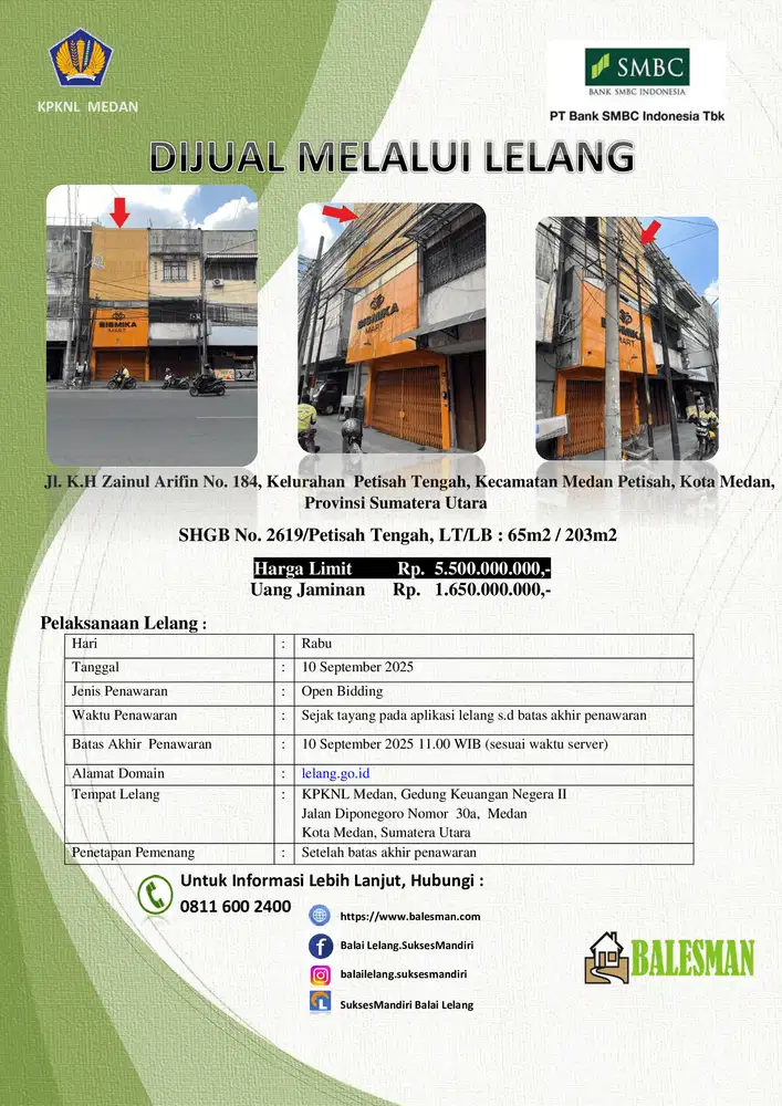 DIJUAL RUMAH MELALUI LELANG WILAYAH SUMATERA UTARA
