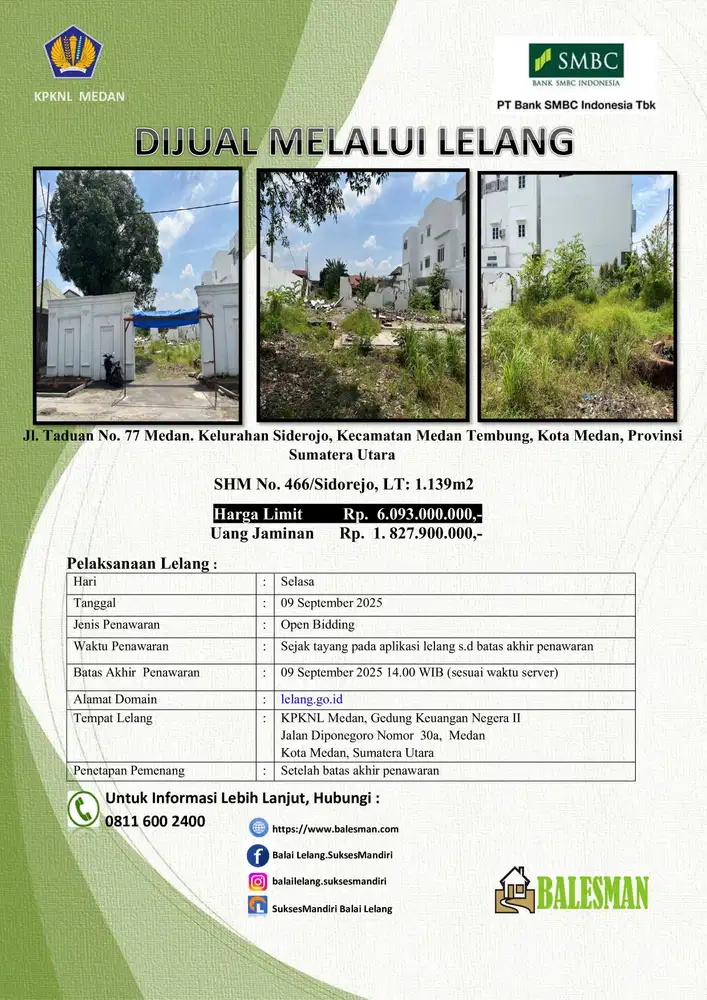 DIJUAL RUMAH MELALUI LELANG WILAYAH SUMATERA UTARA