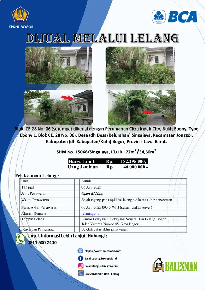 DIJUAL RUMAH MELALUI LELANG WILAYAH BOGOR