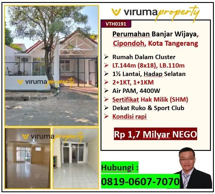 VTH0191 - Rumah 2+1Kamar, Dalam Cluster Banjar Wijaya, Kota Tangerang