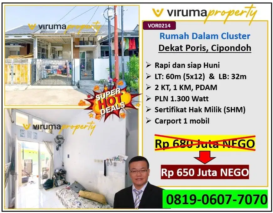 VOR0214 - Rumah Dalam Cluster, Dekat Poris, Tangerang