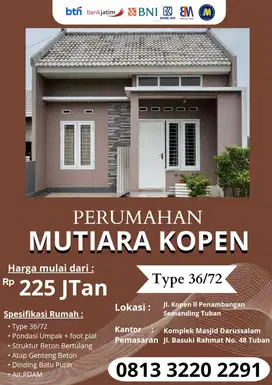 DIJUAL PERUMAHAN MUTIARA KOPEN SEMANDING TUBAN