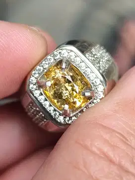Batu tourmaline canary 1.27 carat ring perak memo MRI kristal bersih