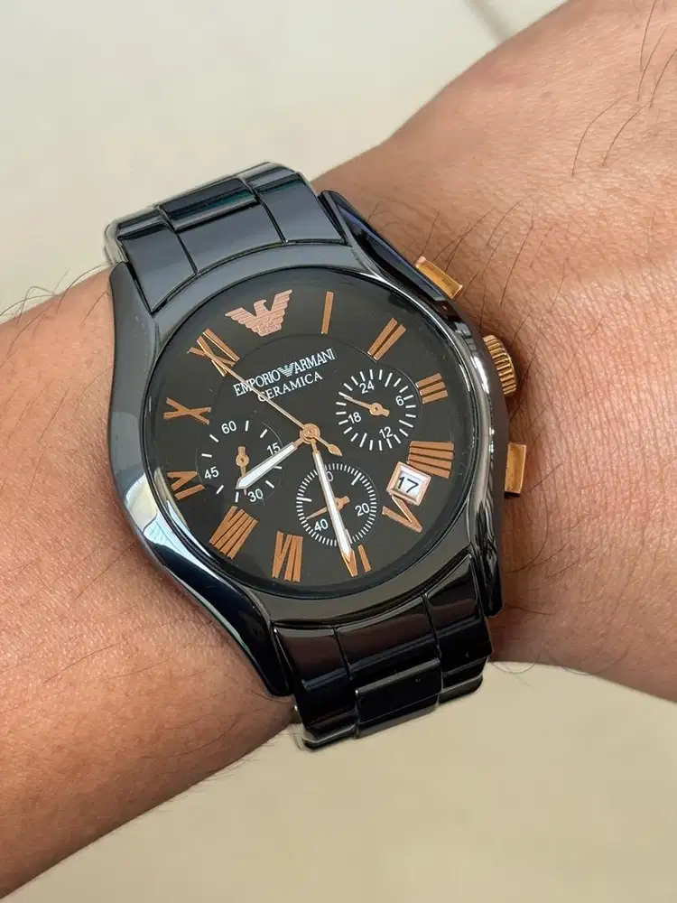 JAM TANGAN EMPORIO ARMANI CERAMICA BLACK CHRONO WATCH ORIGINAL