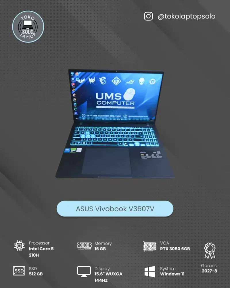 ASUS VivoBook V3607V INTEL Core 5 210H RAM 16GB SSD 512GB RTX 3050 6GB