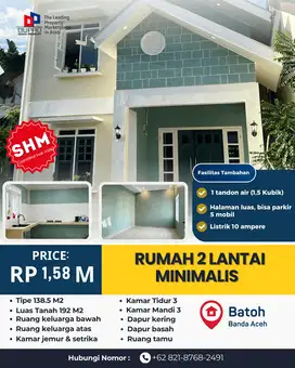 Dijual Rumah 2 Lantai Minimalis Lokasi Strategis di Batoh, Banda Aceh (Harga Nego)