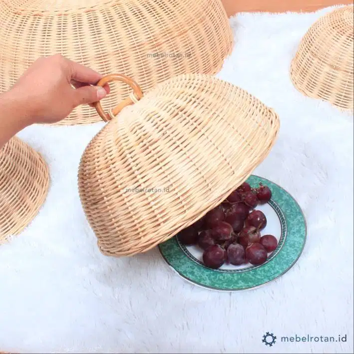 Tudung saji bundar anyaman rotan alami | tutup makanan | food cover