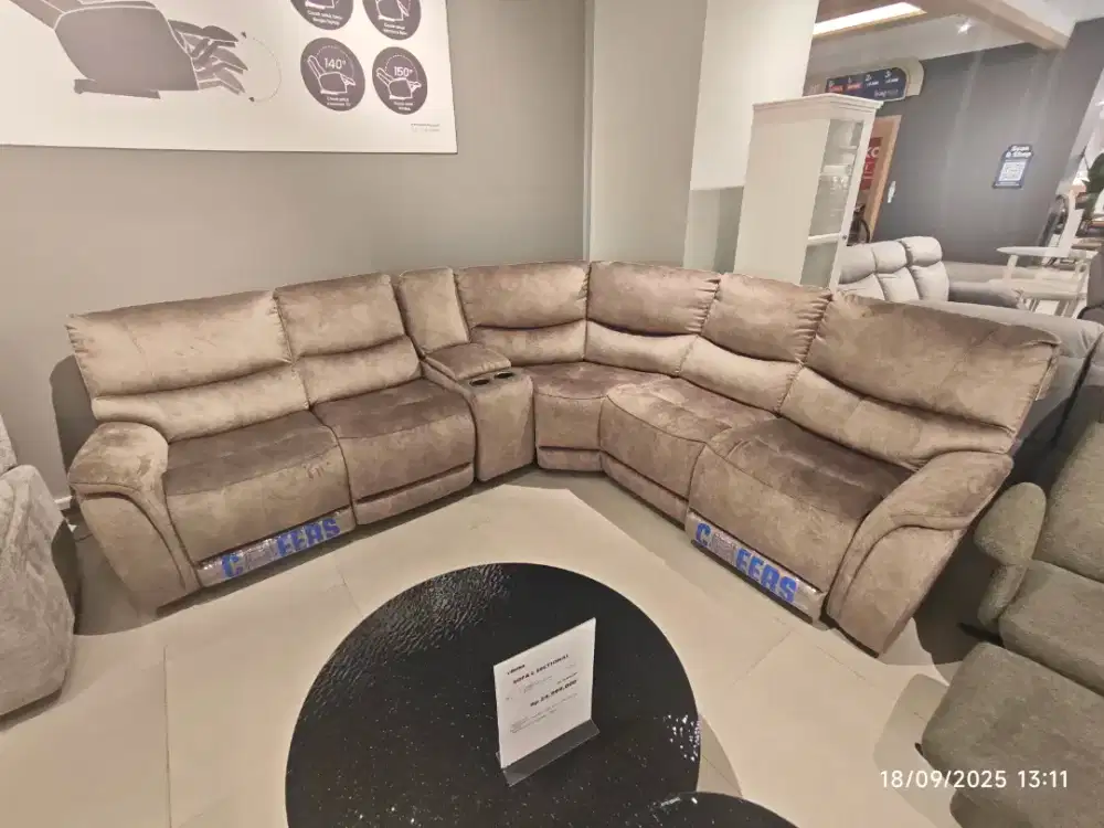 Cheers Morris Sofa L Sectional Recliner Fabric - Cokelat