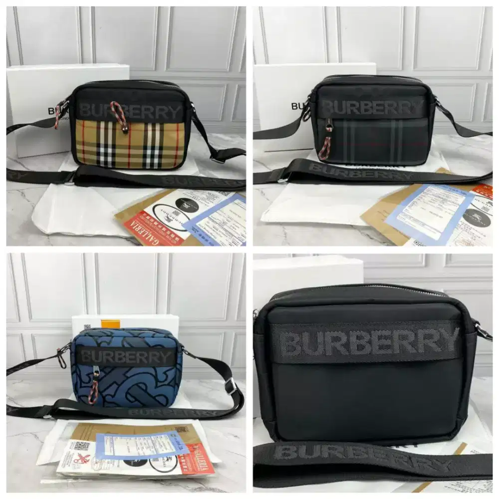 Tas selempang messenger pria burberry fullset box lengkap