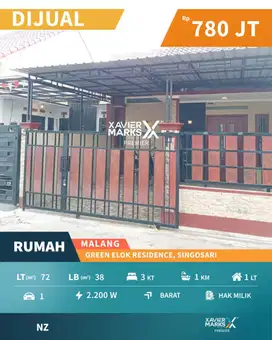 Rumah Hook Siap Huni di Green Elok Residence Singosari Malang