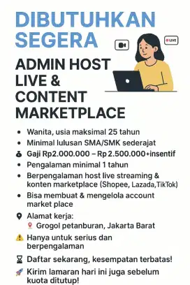 Dibutuhkan Segera: Admin Host Live & Content